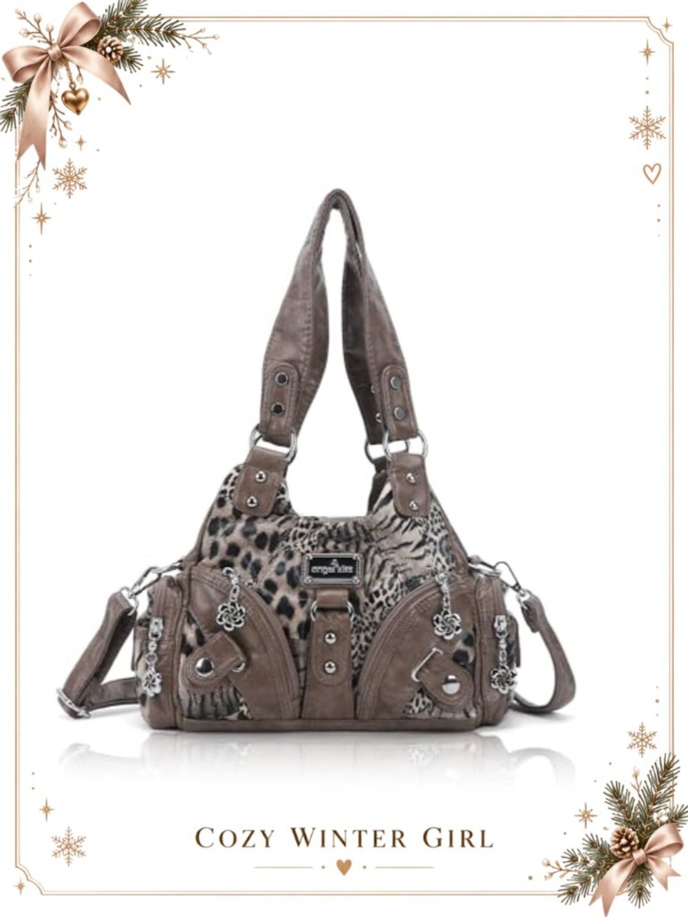Vegan Leather Hobo Shoulder Bag Multi-Pocket Crossbody Tote
